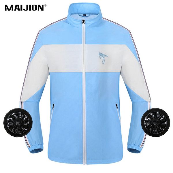 

summer usb cooling hiking jackets for men women outdoor high temperature working fishing jacket waterproof anti-uv skin coat, Blue;black