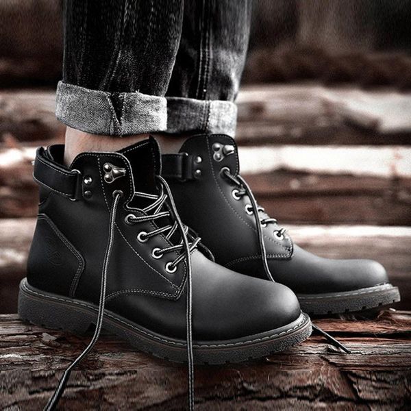

men's large size ankle boots casual leather short boots low men safety shoes retro england tooling punk tooling bootsdgh3
