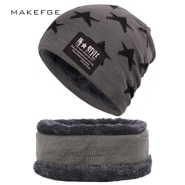 

2019 fashion warm suit hat scarf men and women winter 2 piece set velvet thick hat cotton ski suit ladies peas, Blue;gray