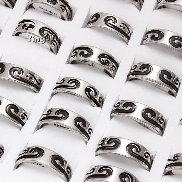 

yingwu 5pcs lot wholesale silver & black stainless steel ring men's handmade retro hollow rings band jewelry ship, Slivery;golden
