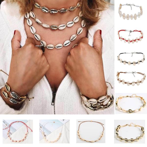 

women shell necklace seashell adjustable pendant cord bib collar jewelry, Golden;silver