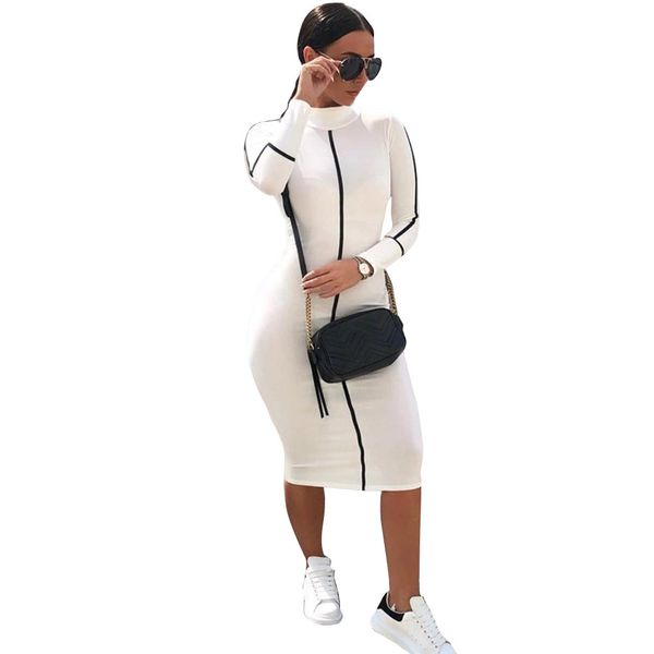 

women elegant dresses solid color fashion long sleeve turtleneck dress white color long dress for girls luxury clothing autumn winter, Black;gray