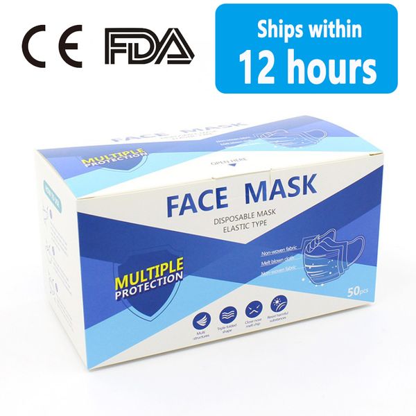 

in stock non woven disposable face mask 3 layers earloop anti-dust face masks 50pcs/set ce fda certificat