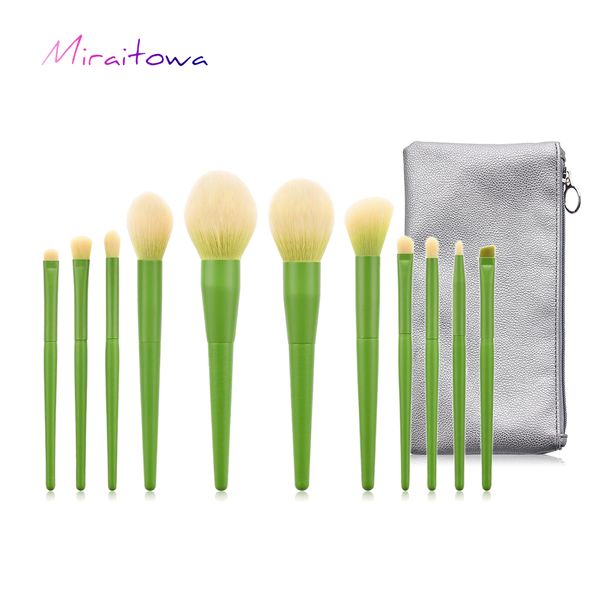 

miraritowa 11pcs professional makeup brushes powder foundation eyeshadow make up brushes set hair synthetic cosmetics neon brush