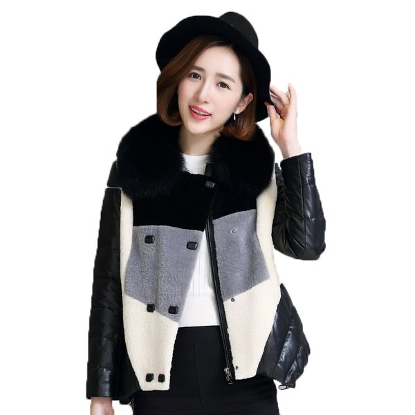 

real fur coat genuine leather jacket sheepskin coat fur collar wool jacket autumn winter women clothes 2018 zt1050, Black