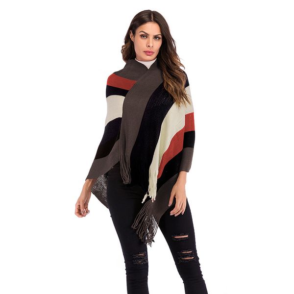 

2018 autumn winter women sweater patchwork batwing sleeve tassel loose knit warp cloak loose sweaters, White;black