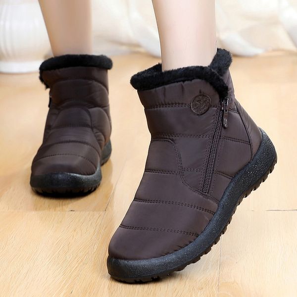 

women's snow boots winter ankle short bootie for women waterproof footwear warm leather women's winter shoes zapatos de mujer, Black