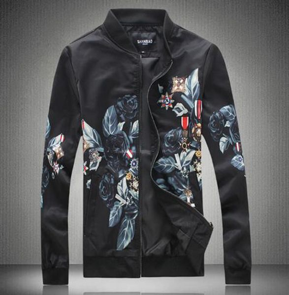 

men's spring and autumn new korean boutique personality casual handsome fashion fashion slim print juvenile baseball jacket / m-5xl, Black;brown