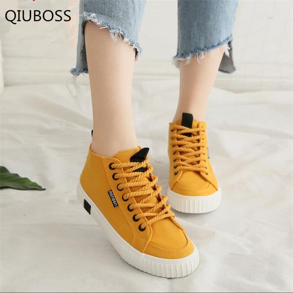 

qiuboss new autumn sneakers wedges canvas shoes fashion women casual high heel vulcanized shoes female zapatos mujer q570, Black