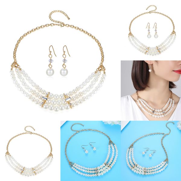 

pearl gold wedding engagement jewelry set for women personality concise paper set classic fashion masonic party charm gift dubai costume, Silver