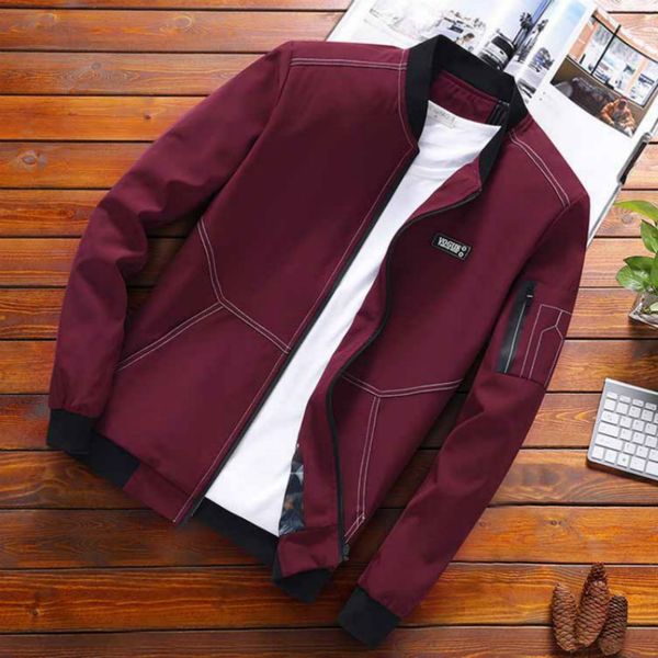 

autumn mens jackets zipper solid men clothing polyester fashion tide men casual coat 4 colors plus size -8xl, Black;brown
