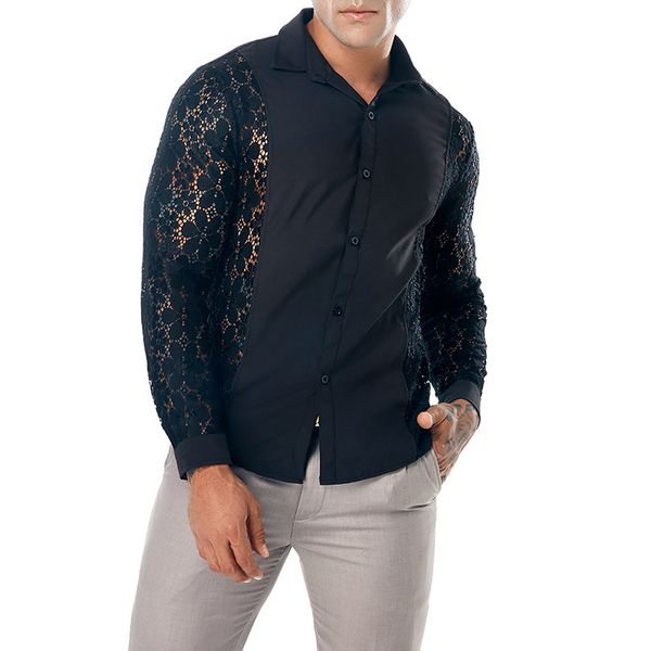

lace mens designer shirts fashion lace flora single breasted shirts spring autumn long sleeved casual shirt, White;black