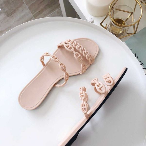

2020 new fashion woman summer sandals letter pvc flip flops summen beach sandalias femininas flat jelly designer sandals ing, Black