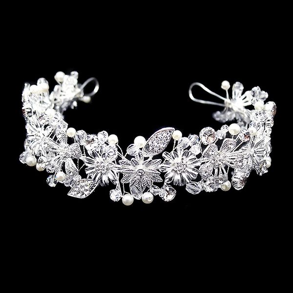 

handmade silver crystal bride head pieces bridal hair accessories vintage leaf rhinestone wedding tiara headbands for women, Golden;white
