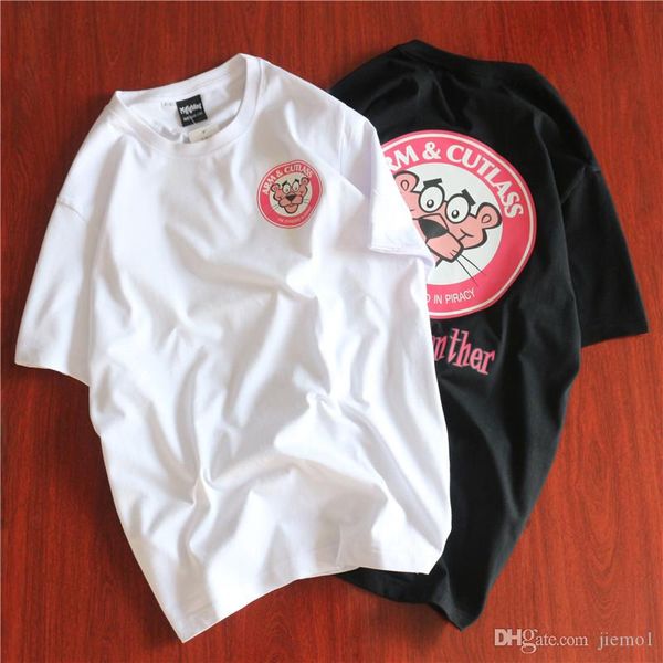 

новое лето качество бренда рубашка розовые пантеры письмо досуг хлопок короткий рукав футболки для мужчин и женщин, White;black