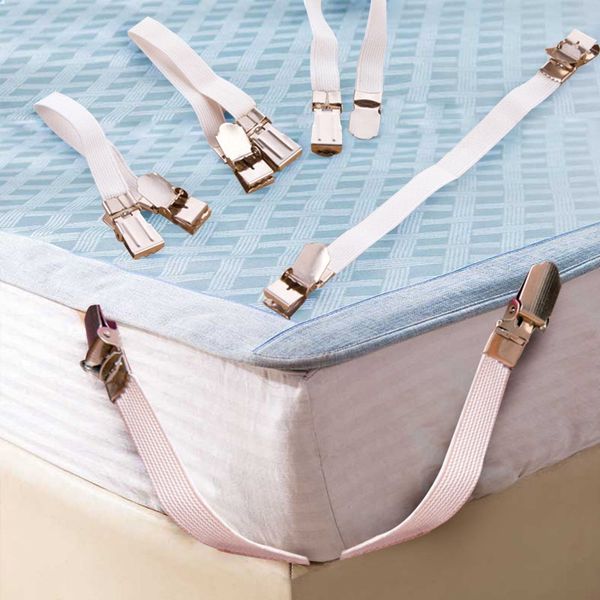 

4pcs/set chrome metal bed sheet clips strong elastic band holder bed sheet fasteners clip grippers mattress