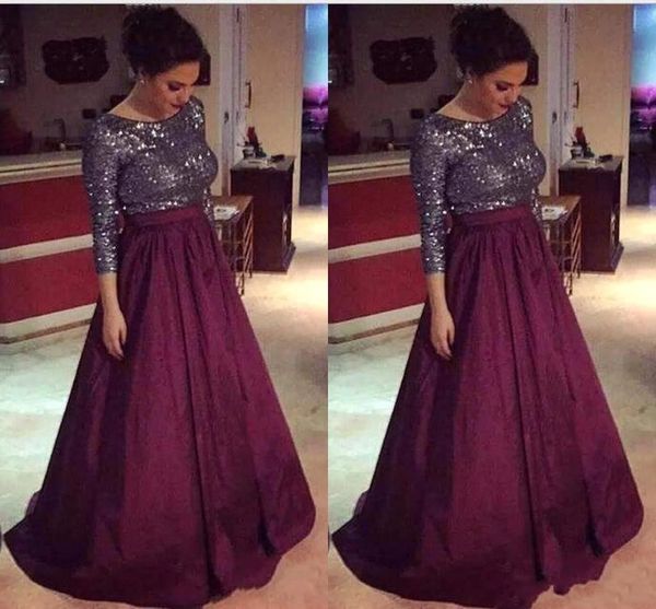 

урожай виноград мать невеста жених вечерних платьев формальной линия 3/4 рукав scoop декольте sequined top длинных партии мантии плюс размер, Black;red