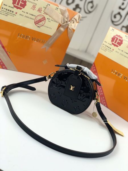 

black m44699 m68276 new patent leather single shoulder bag round detachable shoulder strap size 13*12*6.5 diagonal cross zipper