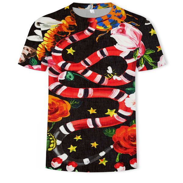 

mens designer snake insects 3d digital printing casual round collar short sleeve t-shirt, White;black