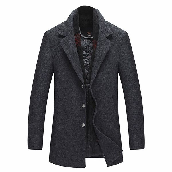 

detachable scarf lapel mens casual woolen coats fashion solid single breasted male medium length overcoats plus size, Black
