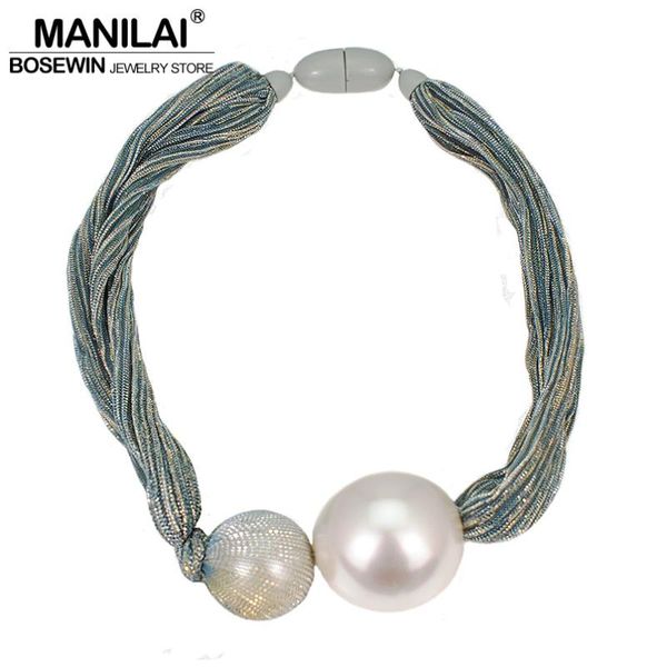 

manilai big simulated pearl choker necklaces for women handmade collar statement chunky big ball pendant necklace female jewelry, Silver