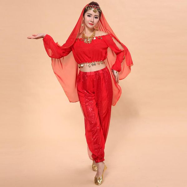 

jewelry bellydance costume set woman 2 pieces pants belly dance female bolero carnival costumes glitter on face cg, Black;red