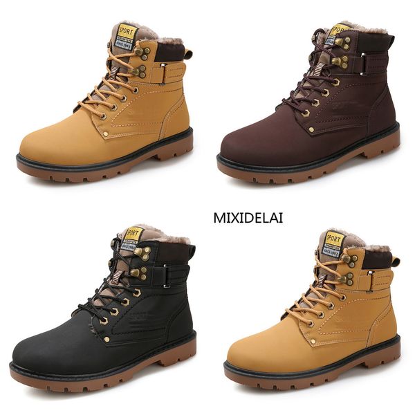 

mixidelai warm men's winter pu leather ankle boots men autumn waterproof snow boots leisure outdoor autumn boots shoes mens, Black