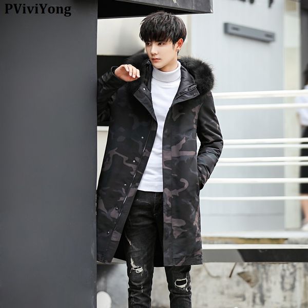 

pviviyong 2019 winter hooded white duck down jacket ,camouflage fur collar thicked parka men coat qt709/8909, Black
