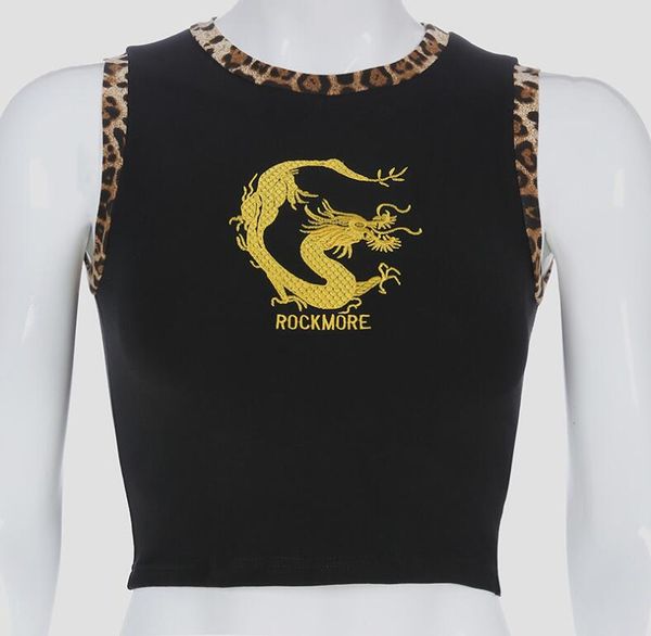 

summer fashion women's new dragon embroidered slim sleeveless lumbar top, White