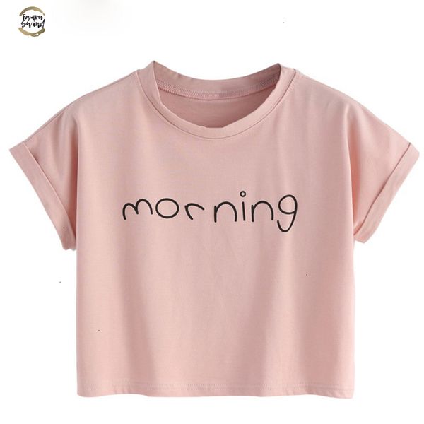 

fashion women girl casual cotton letter printed t-shirt o-neck short sleeve crop summer female tees, White