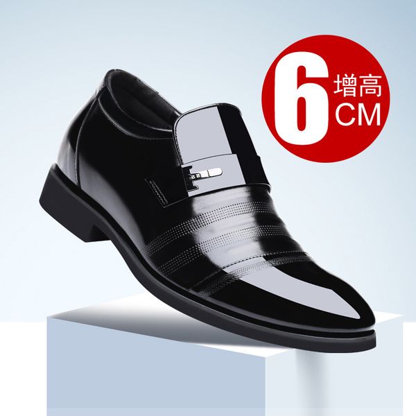 

new style genuine leather hidden elevator men's shoes 6cm formal wear business bright leather shoes men heels, Black
