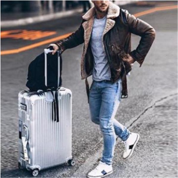 

mens winter faux leather jackets fashion lapel neck fleece coats mens street style long sleeved thick jacket, Black