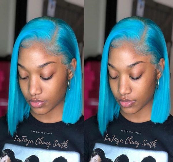 

lace front short bob human hair wigs for black women blue color brazilian virgin hair glueless full lace wigs pre plucked, Black;brown