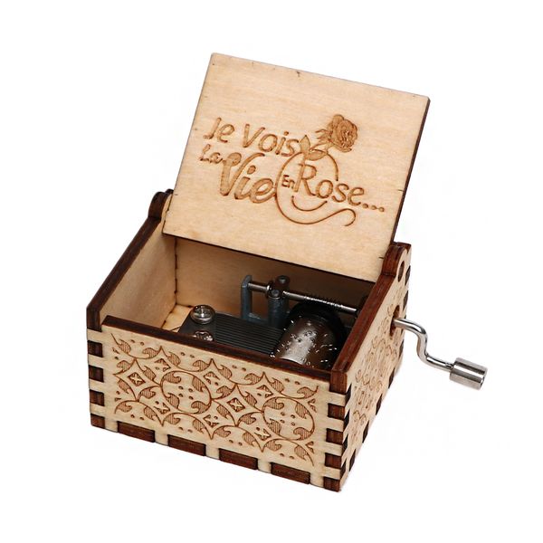 

la vie on rose antique carved wooden music box hand crank wood musical box merry christmas gift new year gift birthday gift