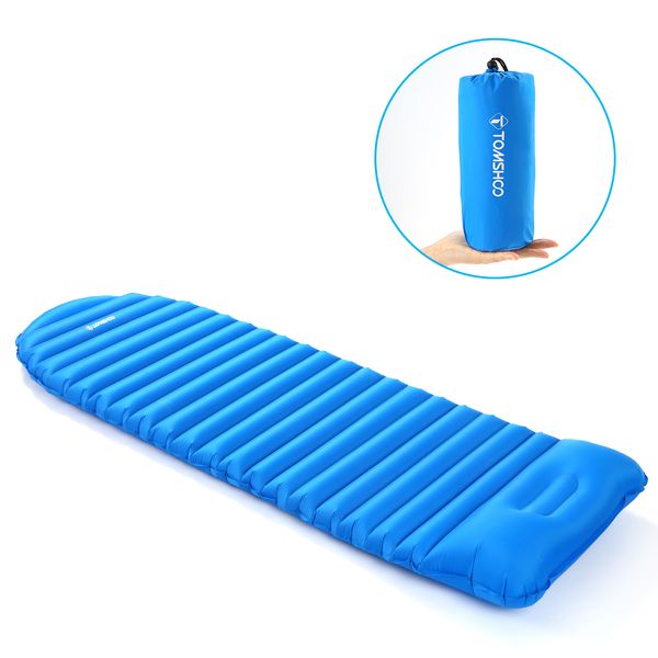 

tomshoo inflatable sleeping pad mat thick sleeping bed mattress with built-in pillow for camping hiking backpacking travel