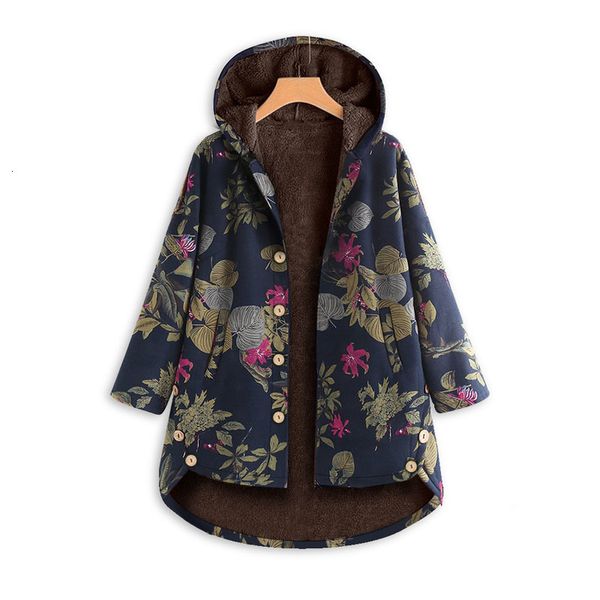 

new autumn winter urban leisure style warm cotton hooded parkas single-breasted long thick plus velvet printed female, Black