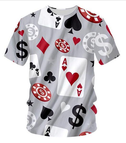 

new fashion poker game o neck t-shirt large size leisure 3d printing personality loose fitness workout tee shirts dx03, White;black