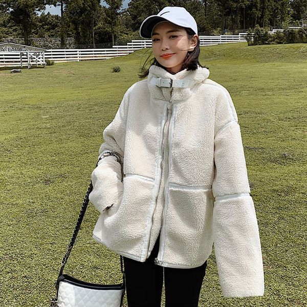 

women lamb fur coat female short fur thicken warm autumn winter parkas overcoat female outwear thick, Black