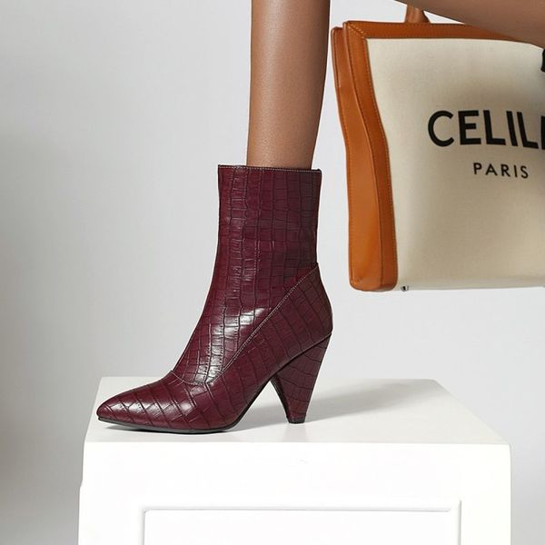 

autumn winter strange style western cowboy ankle boots women snake leather cowgirl booties short cossacks botas high heels shoes, Black