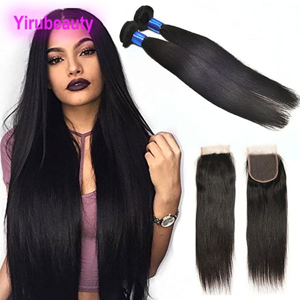 

malaysian human hair bundles with 4x4 lace closure baby hair 3 pieces/lot straight hair lace closures with 2 bundles, Black;brown