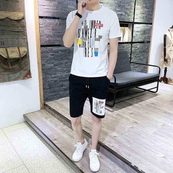 

мужской дизайнерский костюм спортивный костюм повседневные молодежные короткие брюки костюм-двойка, White;black
