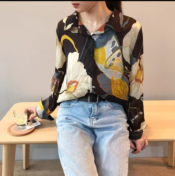 

floral shirt retro design loose print western style shirt autumn 2020 new early autumn blouse light ripe, White