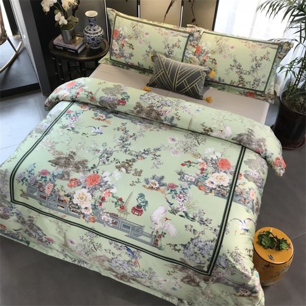 1000tc Egyptian Cotton Bedding Set Chinoiserie Birds Printed Duvet
