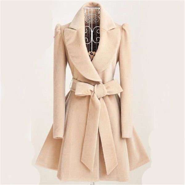 

long trench coat for women slim female coat sashes down windbreaker outerwear autumn winter womens trench fashion 2019, Tan;black