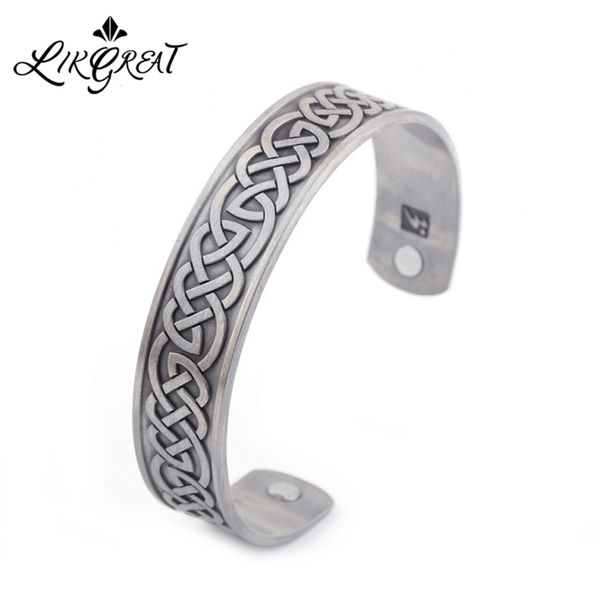 

likgreat nordic viking cuff bangle men irish celtics knot engraved bracelet vintage antique silver magnetic health care bangle, Black