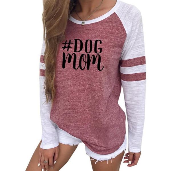 

t shirt womens designer 2019 new fashion for women long sleeve stitching dog mom letters print women harajuku plus size, White
