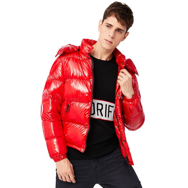 

2019 winter new down jacket shiny coat white duck down parkas hooded fashion casual jacket windbreaker waterproof black blue red