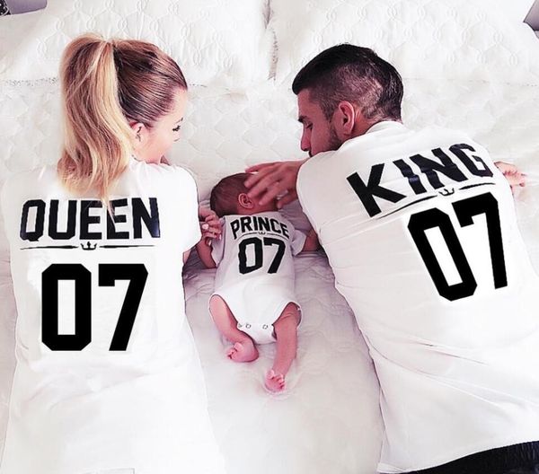 

womens tshirt women 100% cotton matching t shirt king 07 queen 07 prince princess newborn letter shirts,couples leisure short sleeve, White