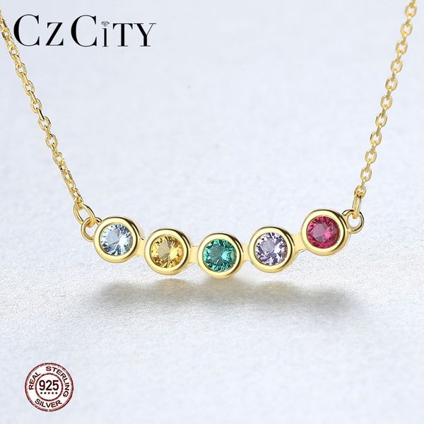 

czcity new design 925 sterling silver 18k gold plated round pendant necklace for women party elegant collares five color jewelry