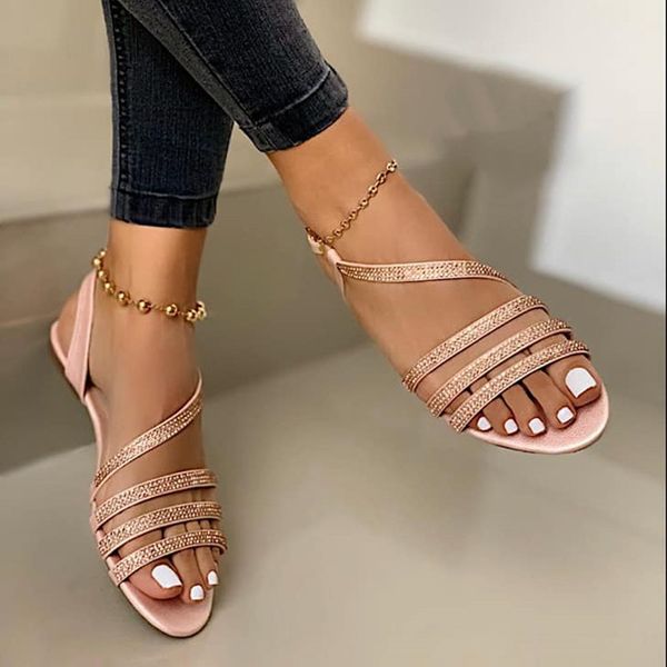 

2020 лета женщин сандалии моды bling sequined ткань скольжения на пряжка open toe женская обувь повседневная женская плюс размер сандалии, Black